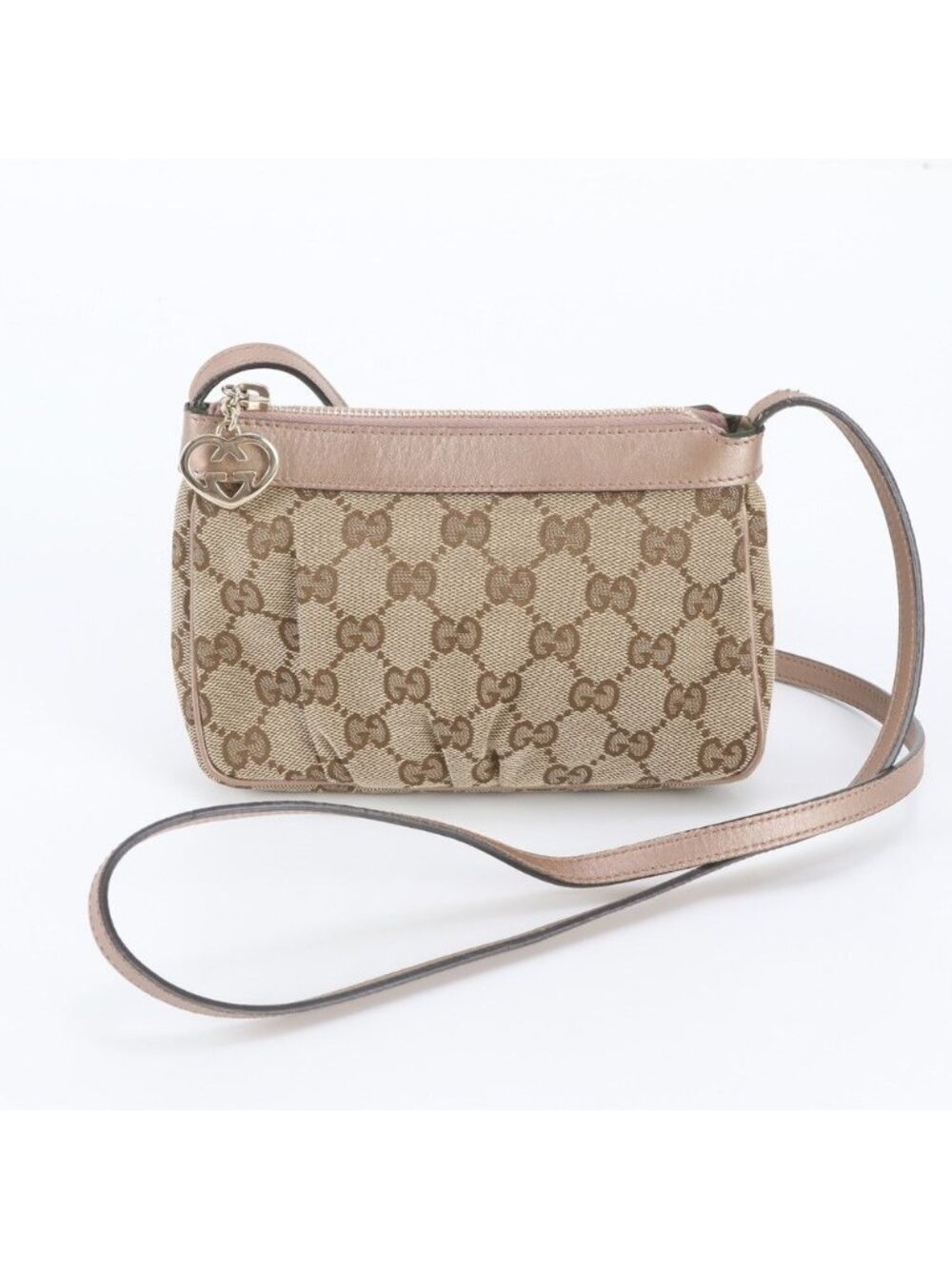 Gucci GG Canvas Lovely Heart Leather Shoulder Bag